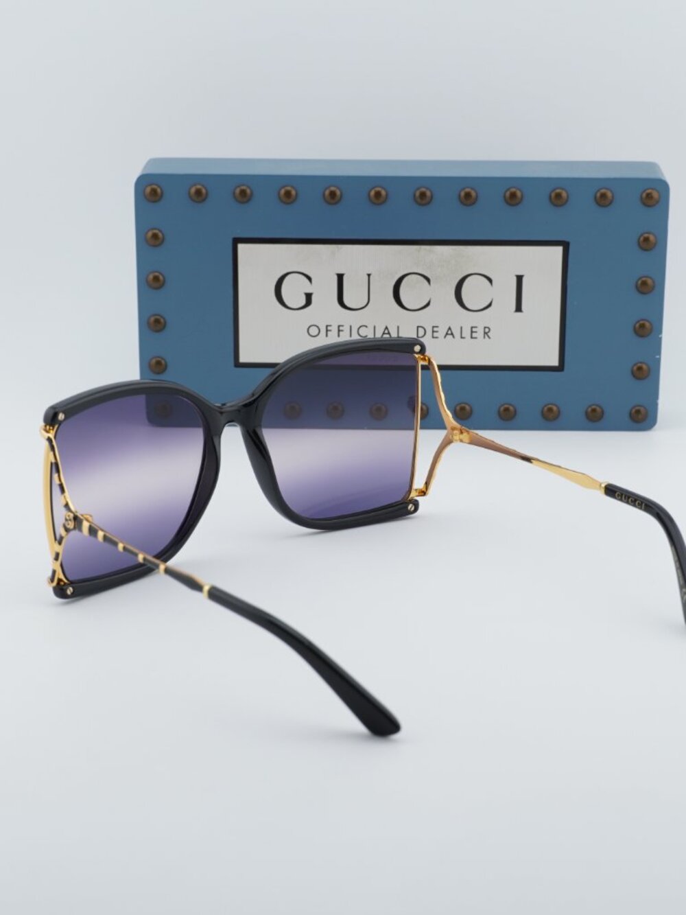 Gucci GG0592S 002 Square Sunglasses - Black / Gold / Smoke Gradient - Picture 4 of 11